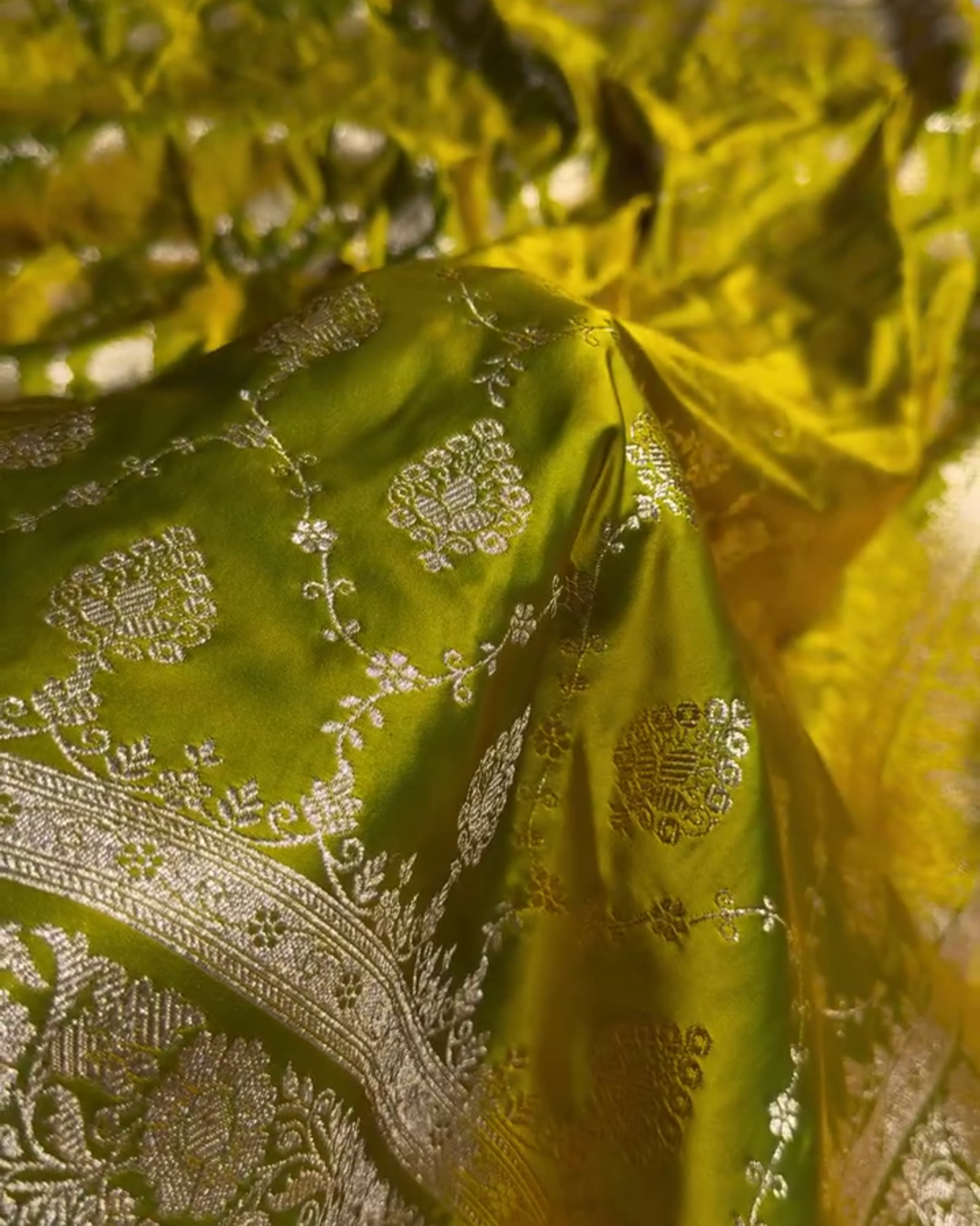 Green Banarasi Katan Satin Silk Saree with Golden Zari Weaving