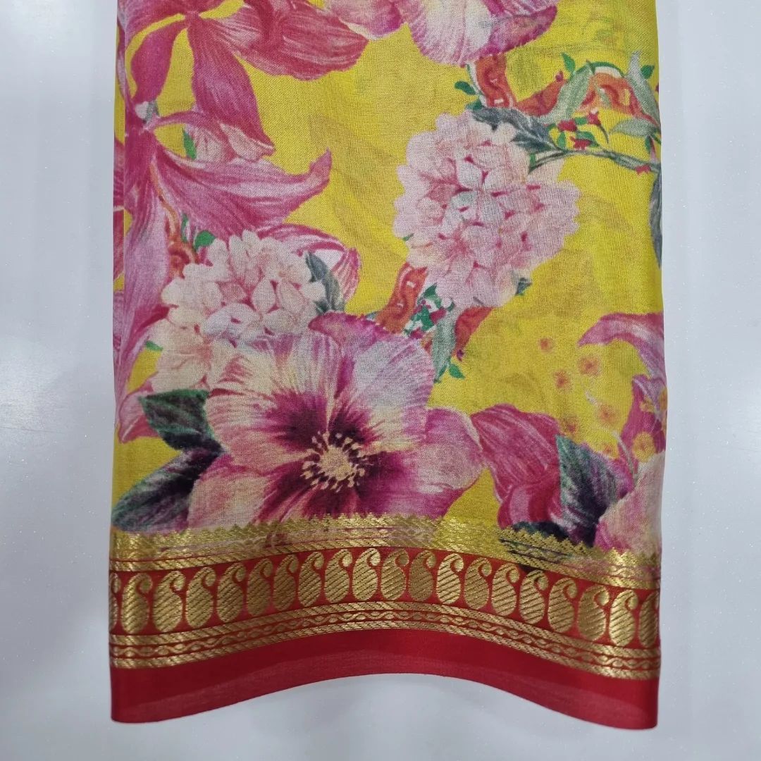 Authentic Kalamkari Art Print Saree with Lustrous Zari Border