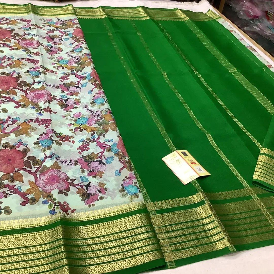 Mysore Printed Crepe Silk Sarees for Traditional Wear