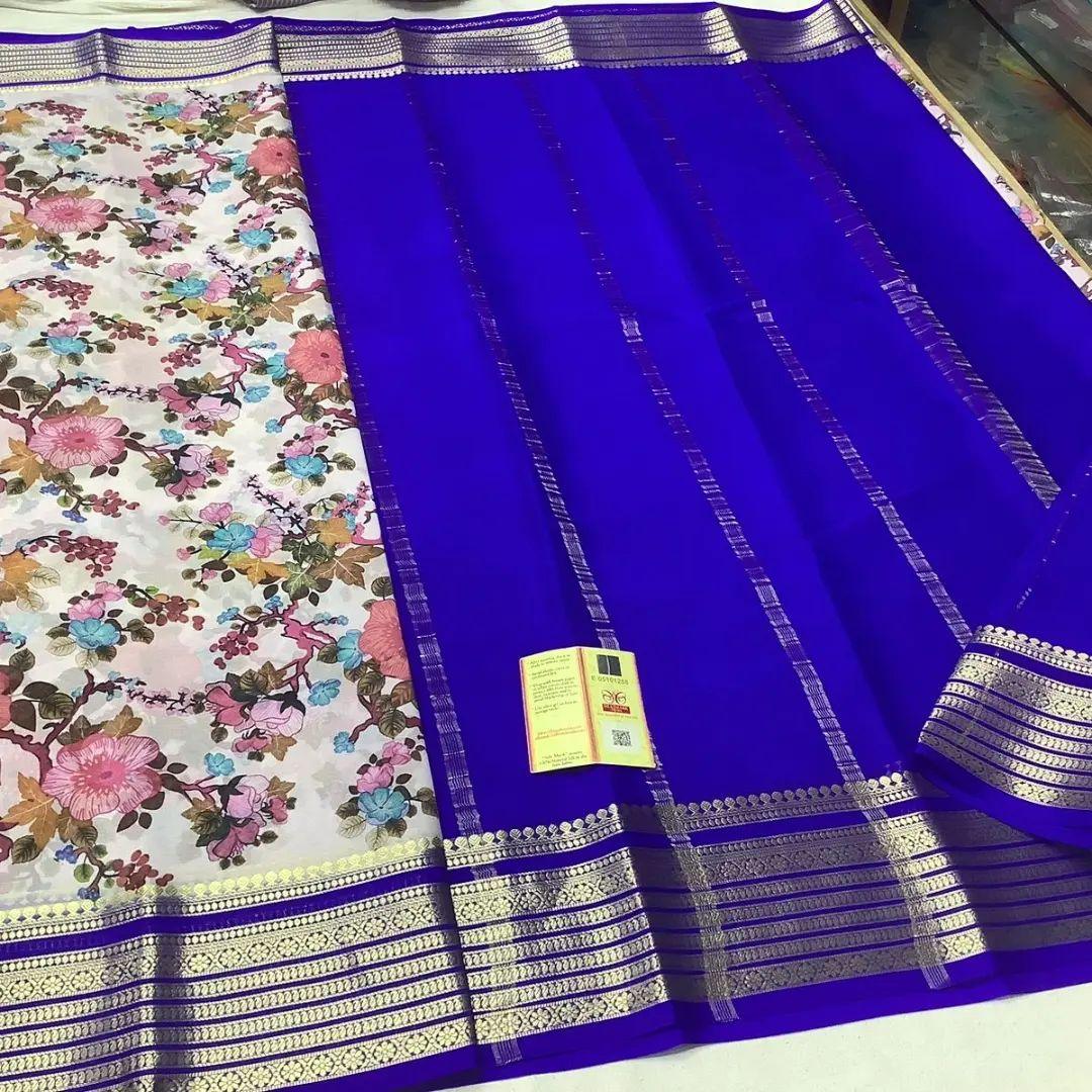 Mysore Printed Floral Silk by Icultuers with Elegant Touch