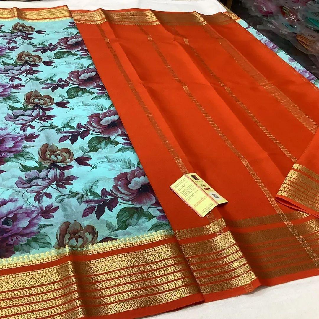 Mysore Printed Crepe Silk Sarees for Bridal Wear