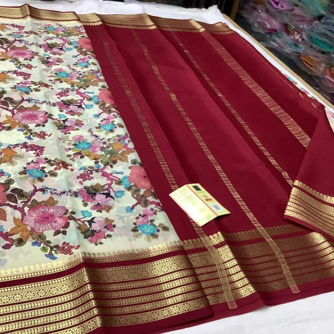 Mysore Printed Silk by Icultuers with Elegant Floral Prints