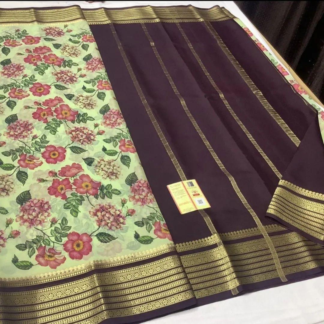 Mysore Printed Floral Silk Sarees for Festive Celebrations