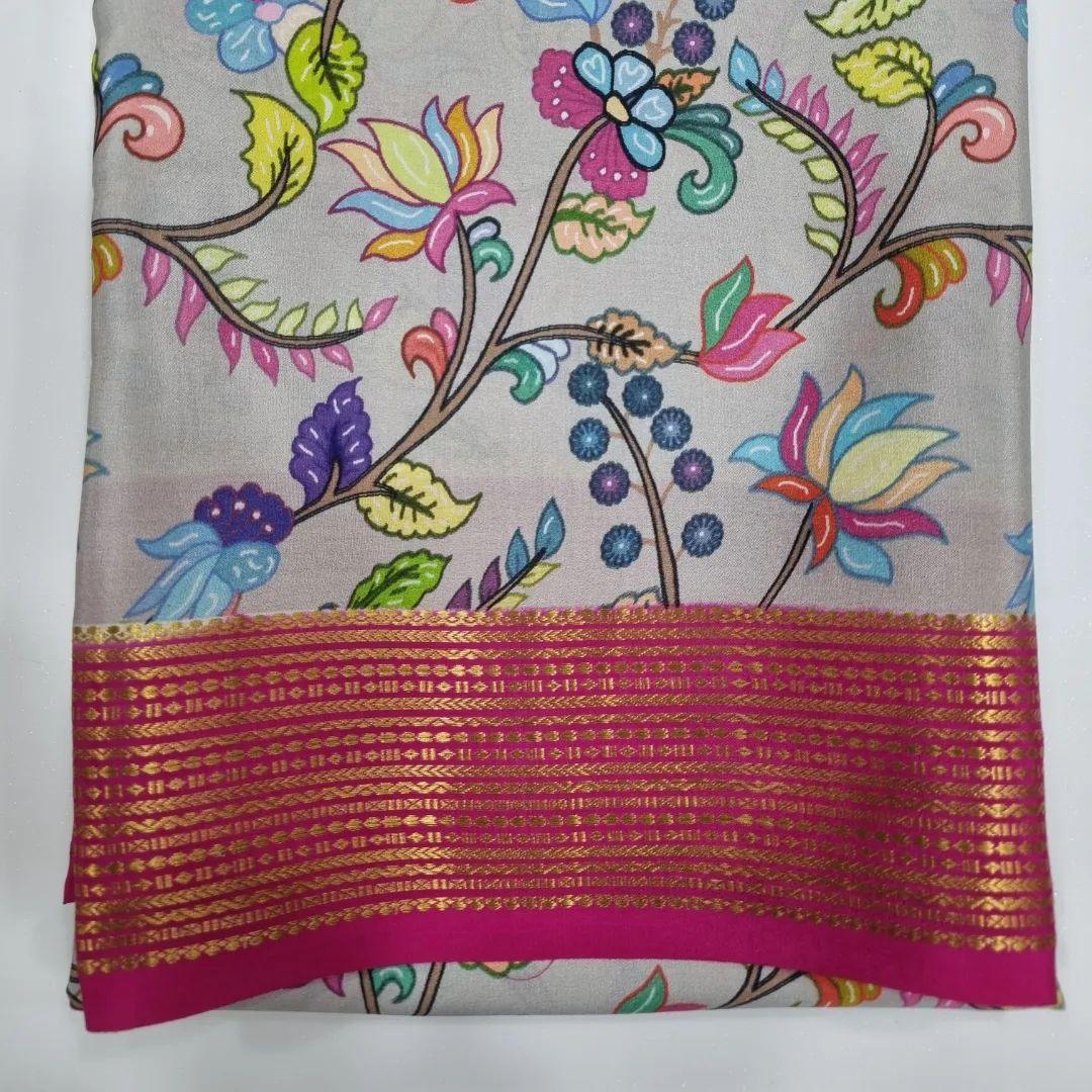Digital Kalamkari printed all over saree with zari border