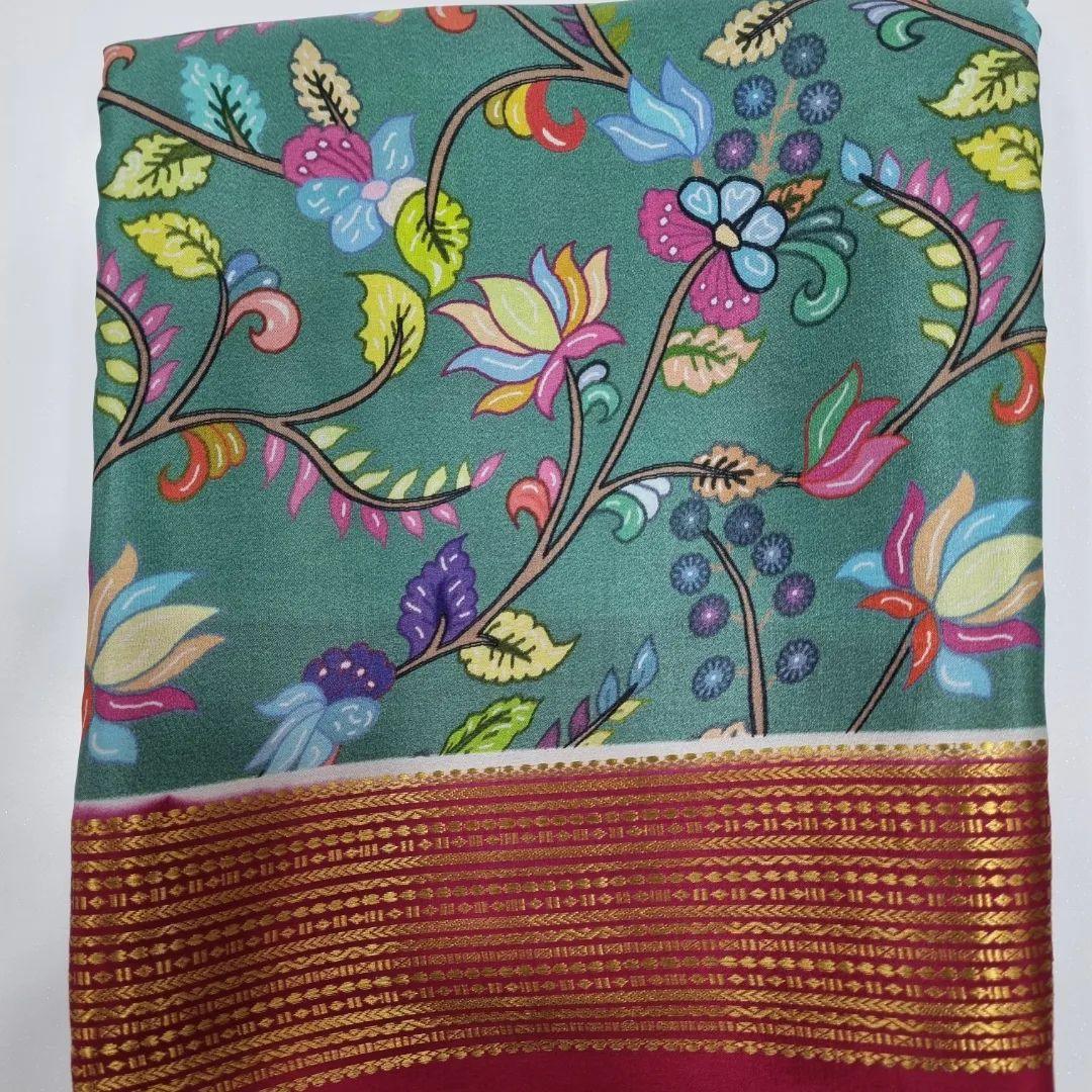 Digital Kalamkari printed all over saree with zari border
