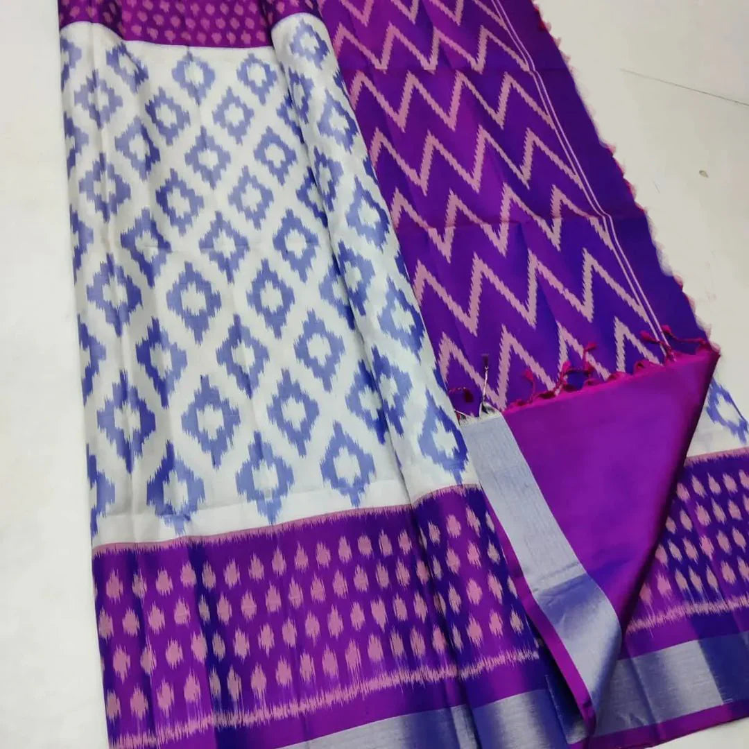 Purple ikkat Printed Handloom Soft Silk by Icultuer