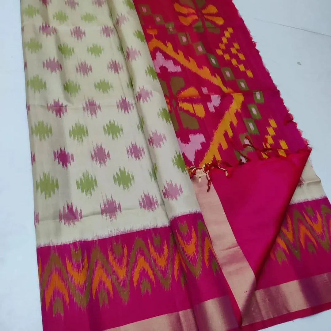 Red ikkat Printed Handloom Soft Silk by Icultuer