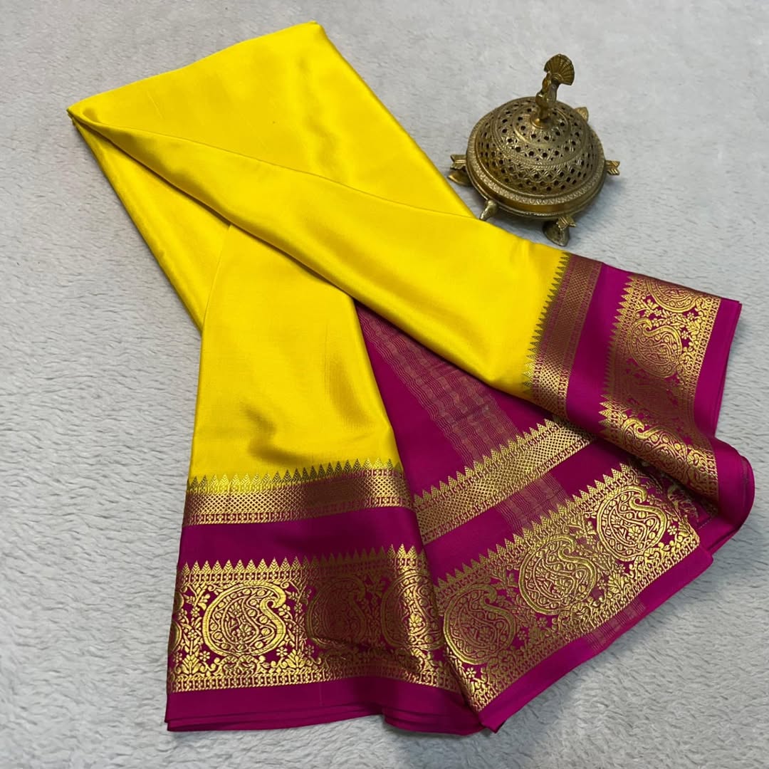 Vibrant Contrasts: Mysore Silk by Icultuers with Mango Bentex Border