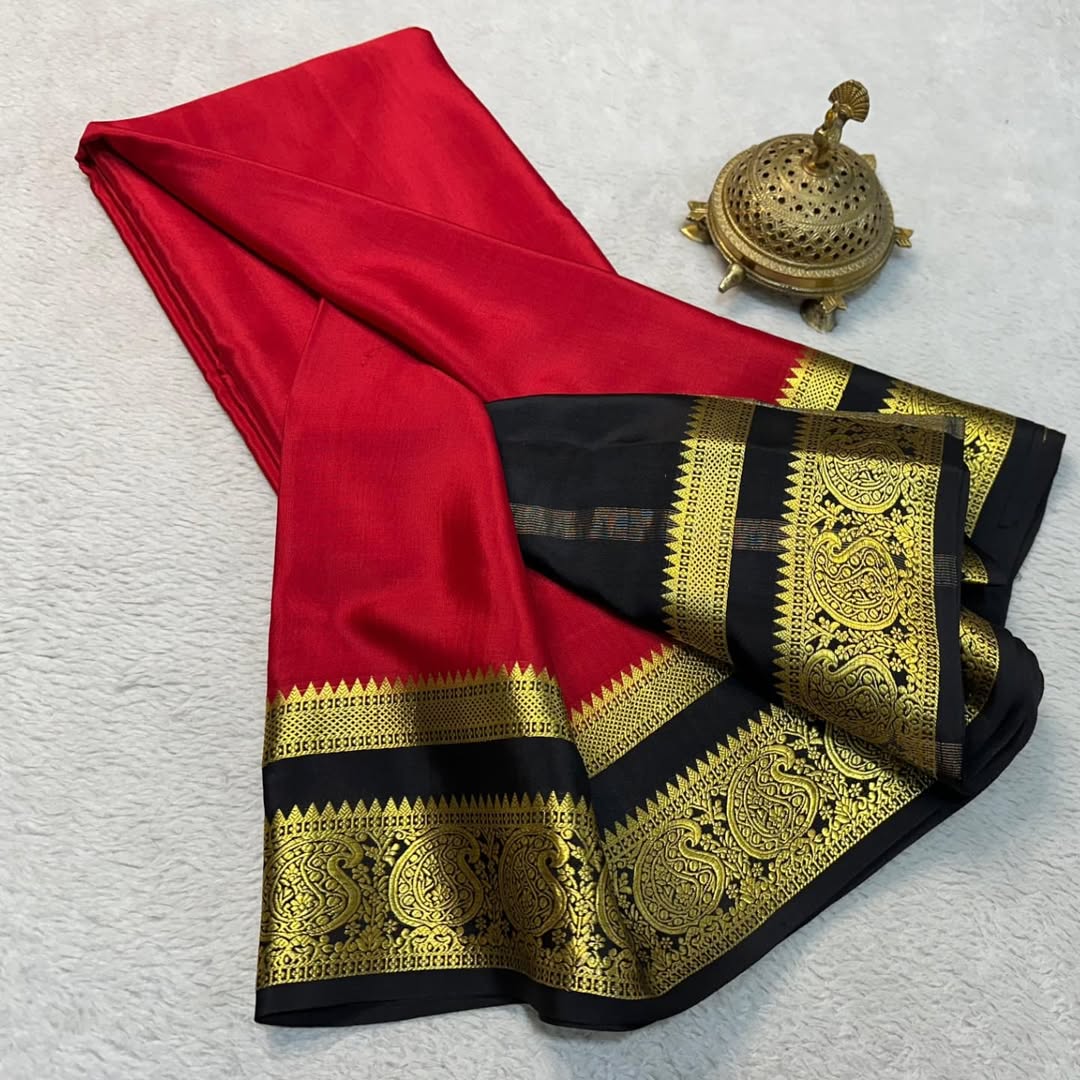 Vibrant Contrasts: Mysore Silk by Icultuers with Mango Bentex Border