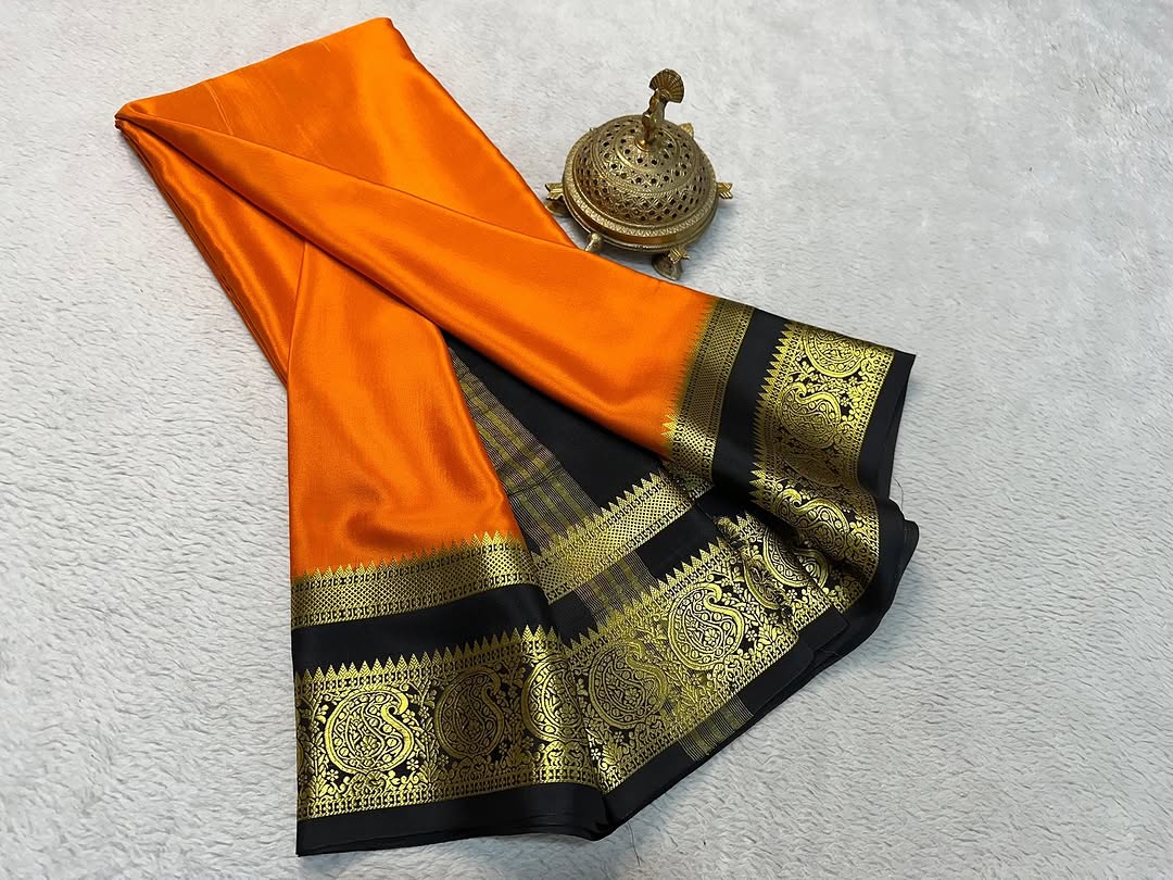 Vibrant Contrasts: Mysore Silk Sarees with Mango Bentex Border