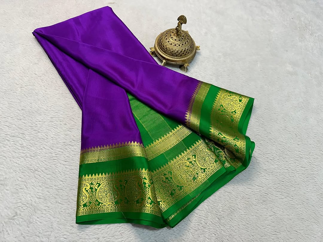 Vibrant Contrasts: Mysore Silk by Icultuers with Mango Bentex Border