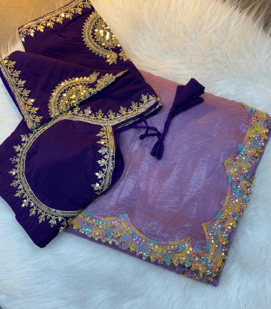 Gold Colour crush tissue Silk by Icultuer with Banglory Silk Blouse