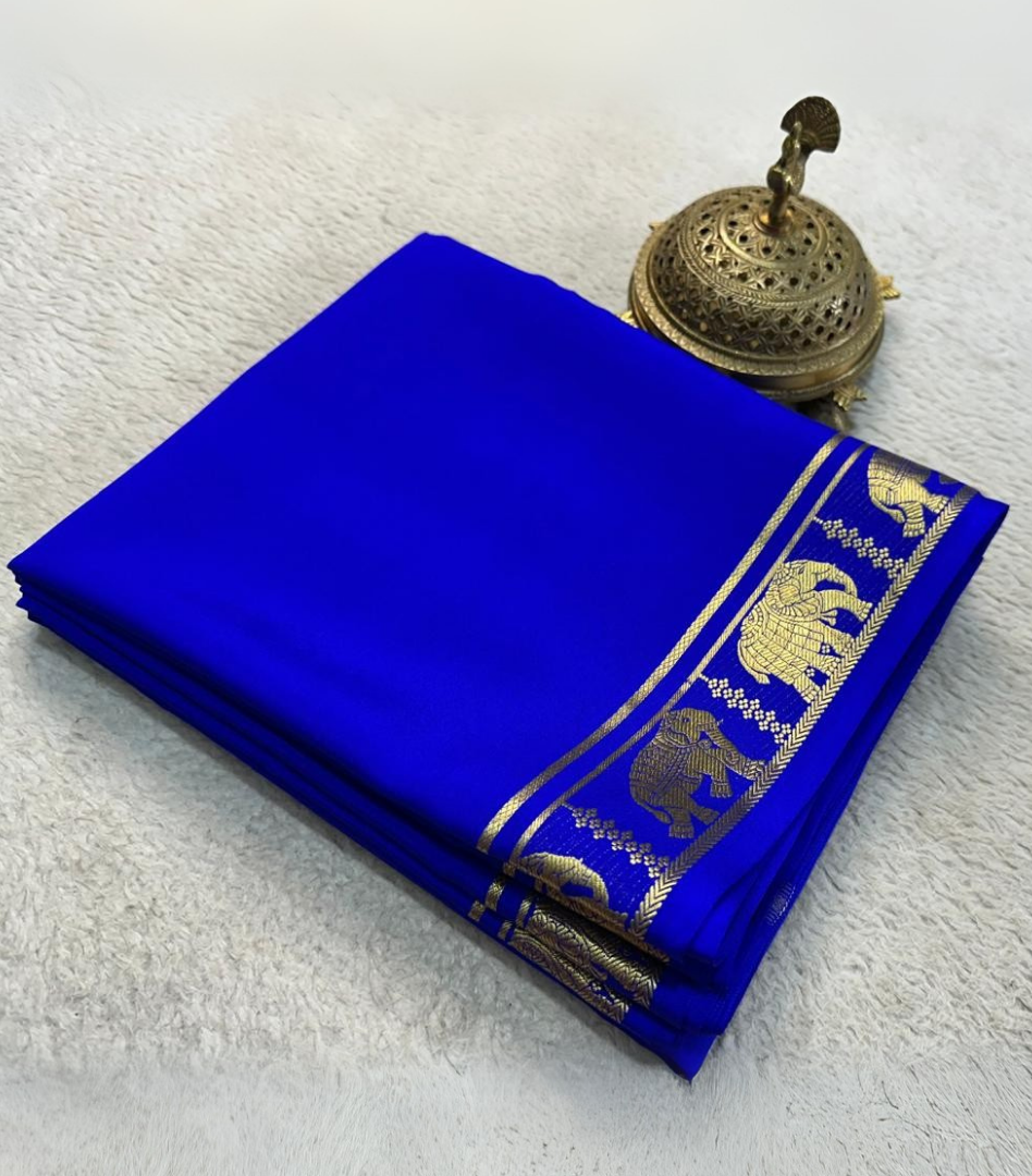 Royal Blue Soft Mysore Silk by Icultuer For Wedding