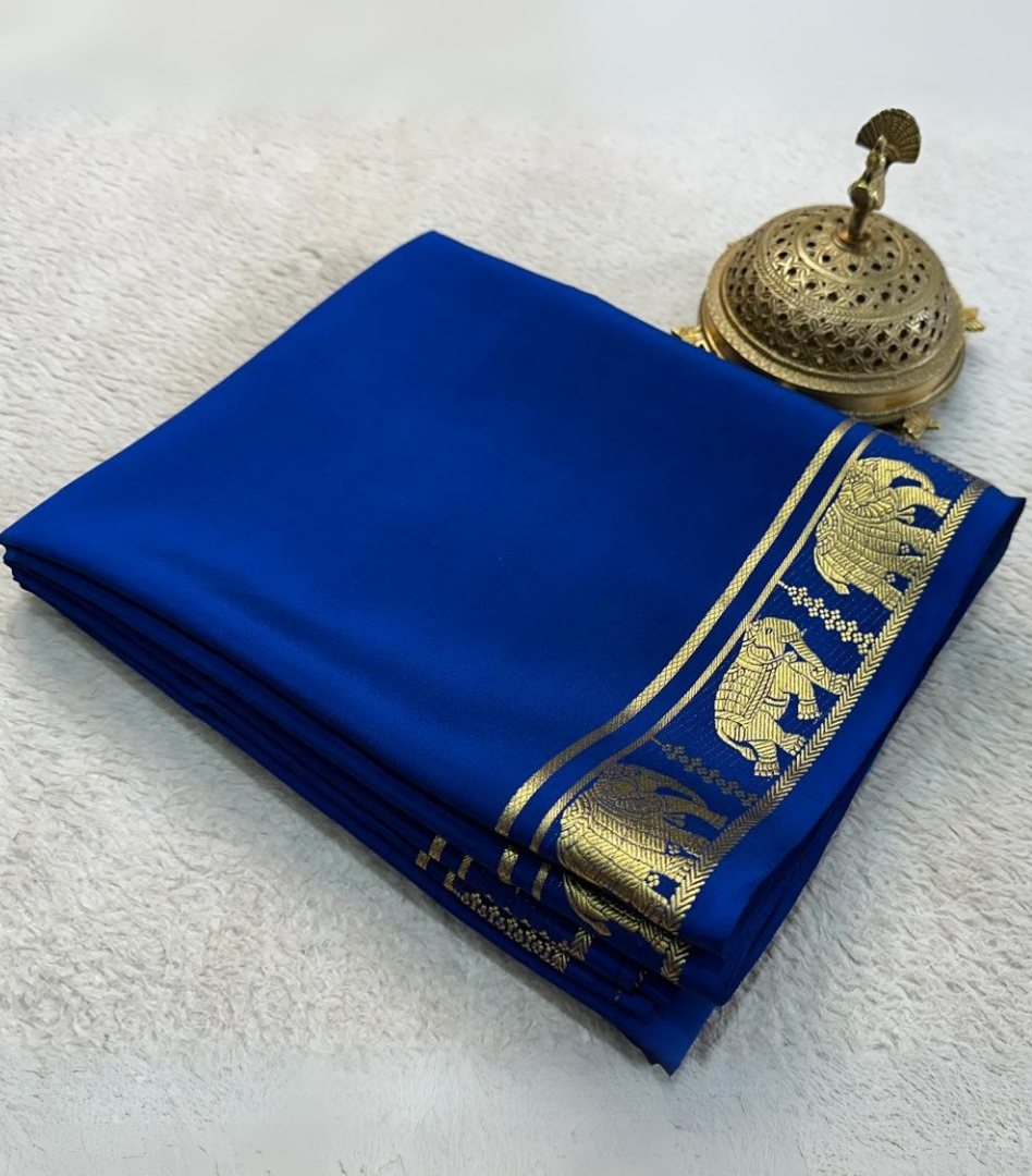 Mysore Silk by Icultuer with Elegant Zari Border Navy Blue