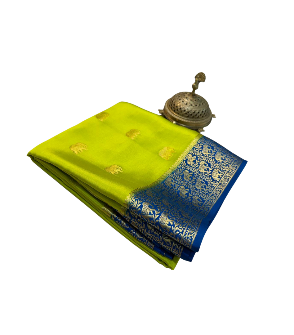 Green and Blue Crepe Silk Blend by Icultuer with Blouse Piece