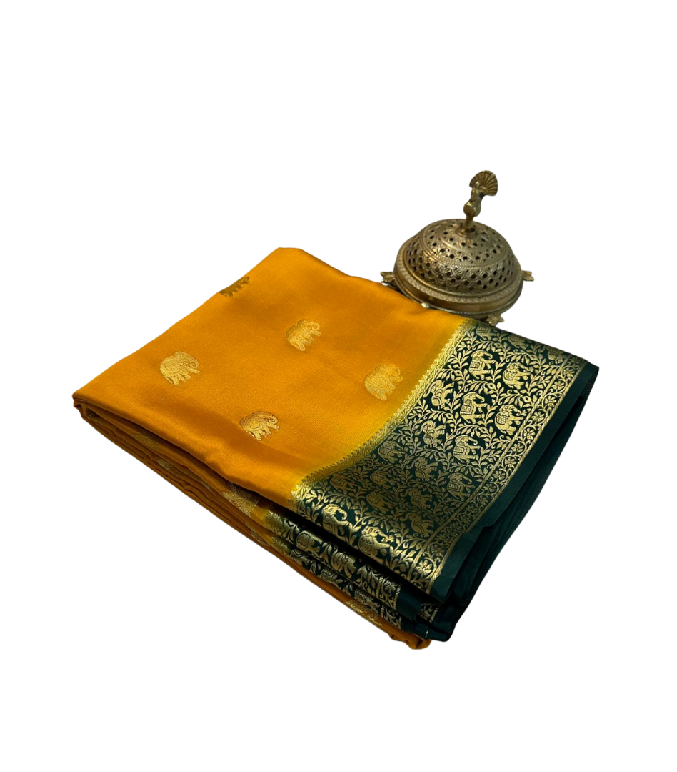 Light yellow Mysore Silk Digital Printed by Icultuer with rich pallu