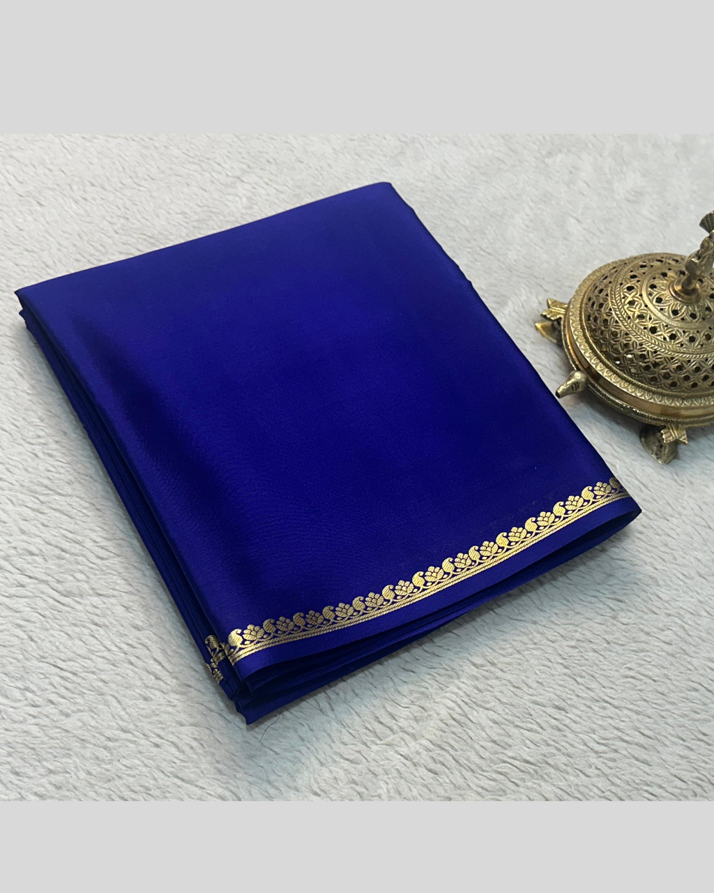 Navy Blue Mysore Crepe Silk by Icultuers with Blouse.