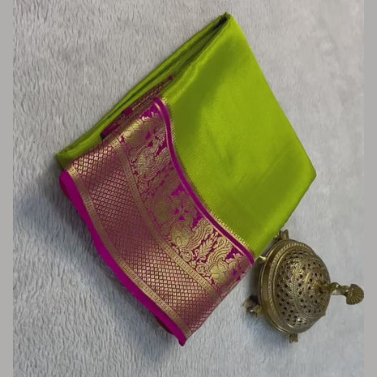 Light Green Mysore Crepe Silk by Icultuer with Blouse.