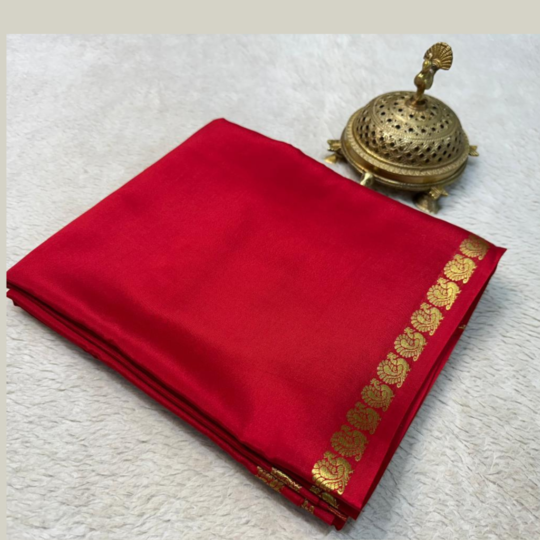 Red Women Silk by Icultuer with Blouse Piece