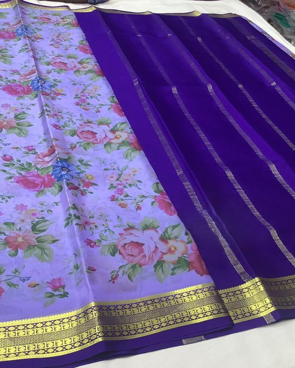 Exclusive pure crepe printed mysore silk by Icultuers