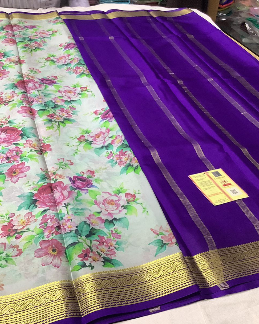 Exclusive pure crepe printed mysore silk by Icultuers