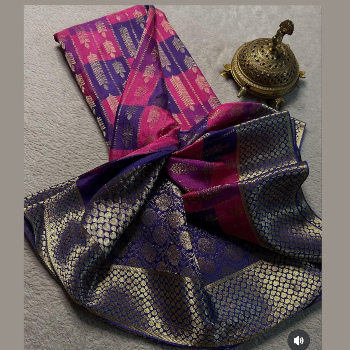 Rani and Blue Pure Brocade Mysore Silk by Icultuers