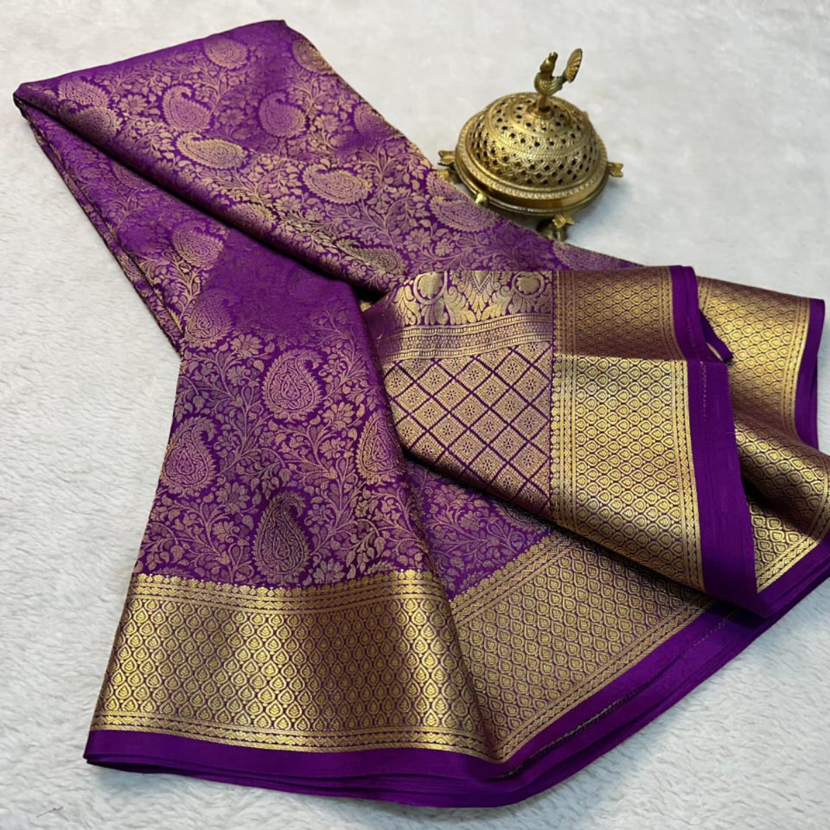 Brocade Mysore Silk by Icultuer Purple colour and Blouse.