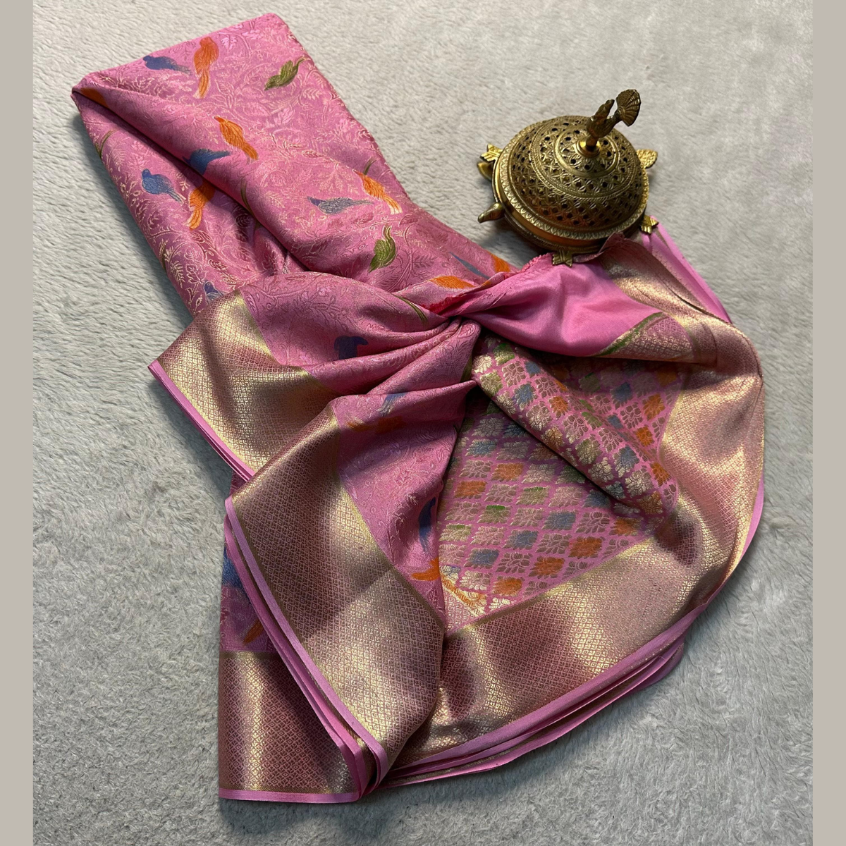 Pink Brocade  Mysore Silk by Icultuers With Zari Weaving Blouse.
