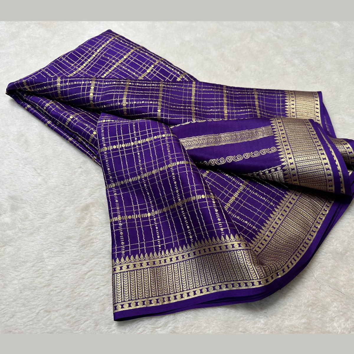 Navy Blue Soft Silk by Icultuer Silver With Zari Border
