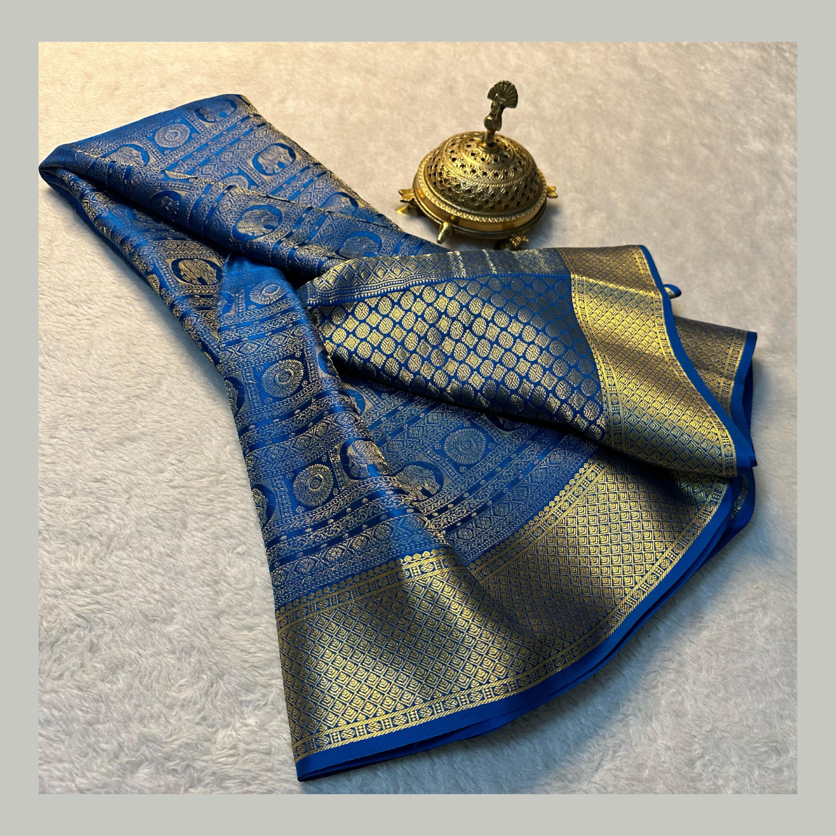 Sky Blue Pure Brocade Semi Mysore silk by Icultuer For Wedding