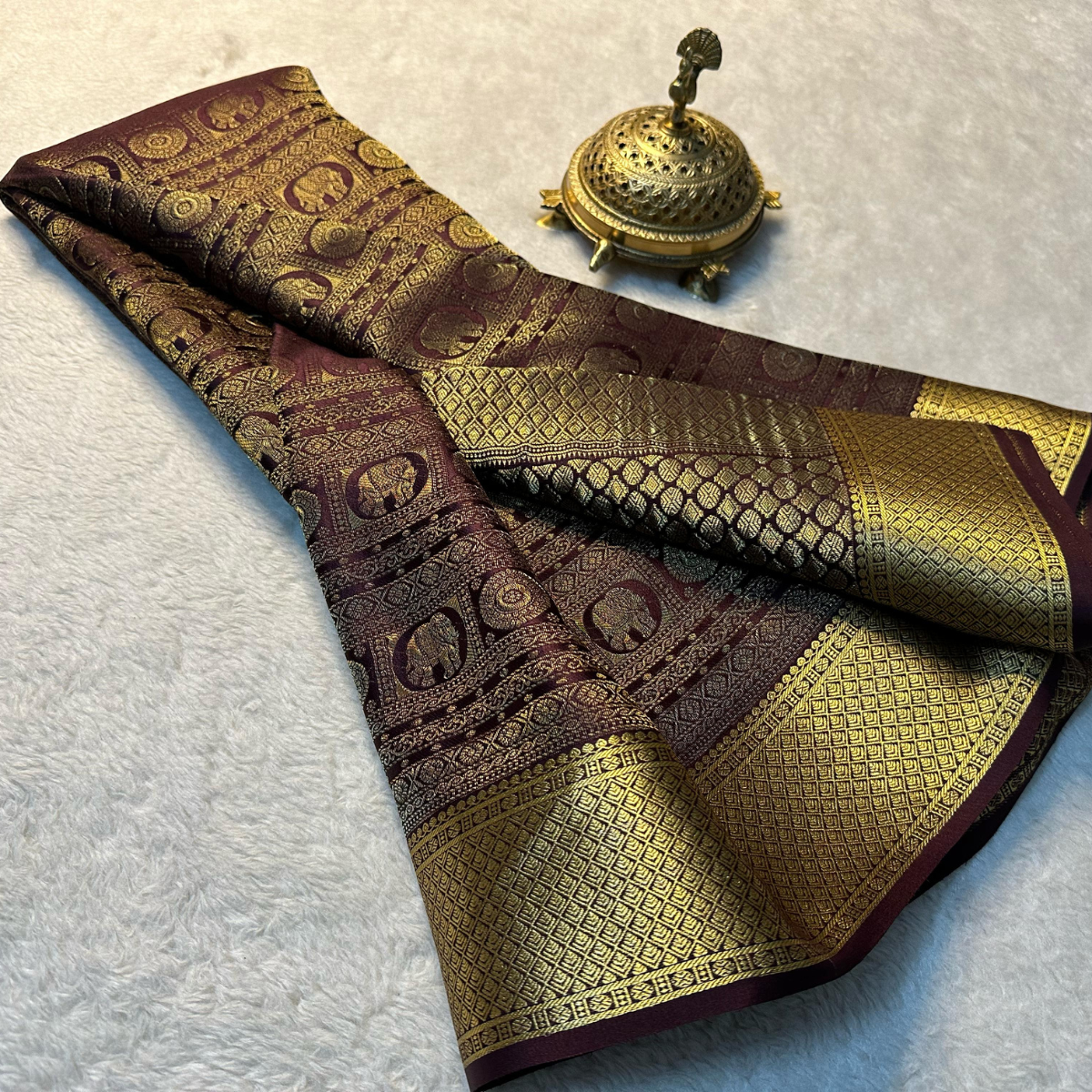 Bridle colour Brocade Mysore crepe Silk by Icultuer