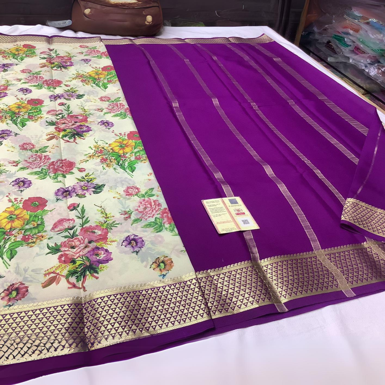 Purple Pure Crepe Mysore Silk by Icultuers