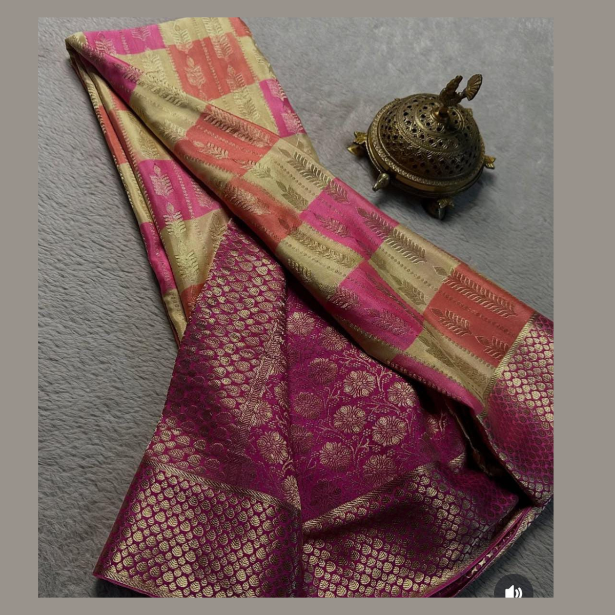 Multicolour Silk Brocade Bridal by Icultuer with gold & silver zari Border.