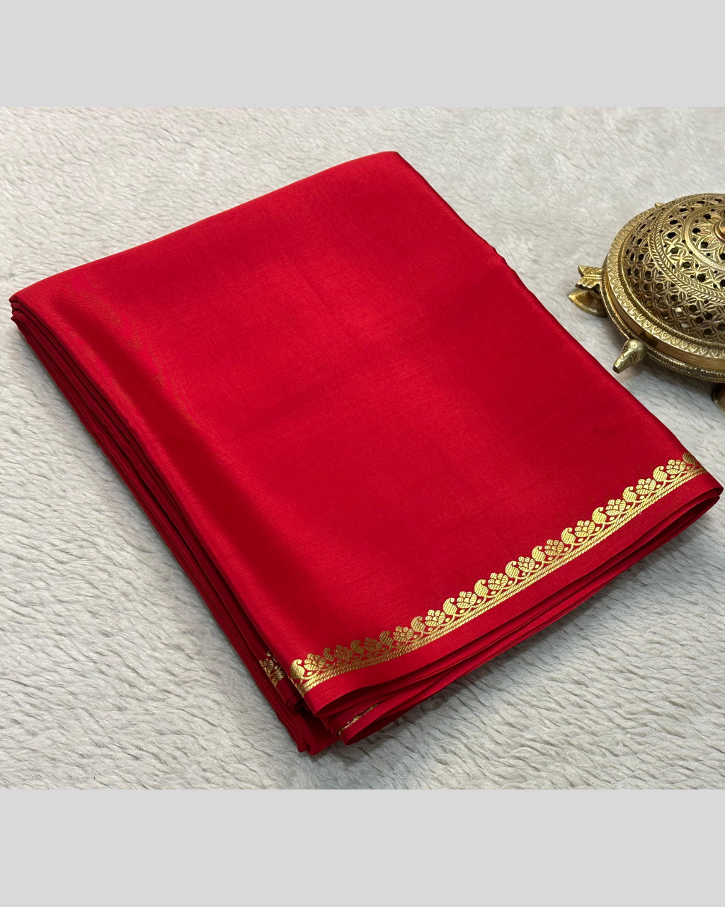 Zari Border Red Mysore Crepe Silk by Icultuer