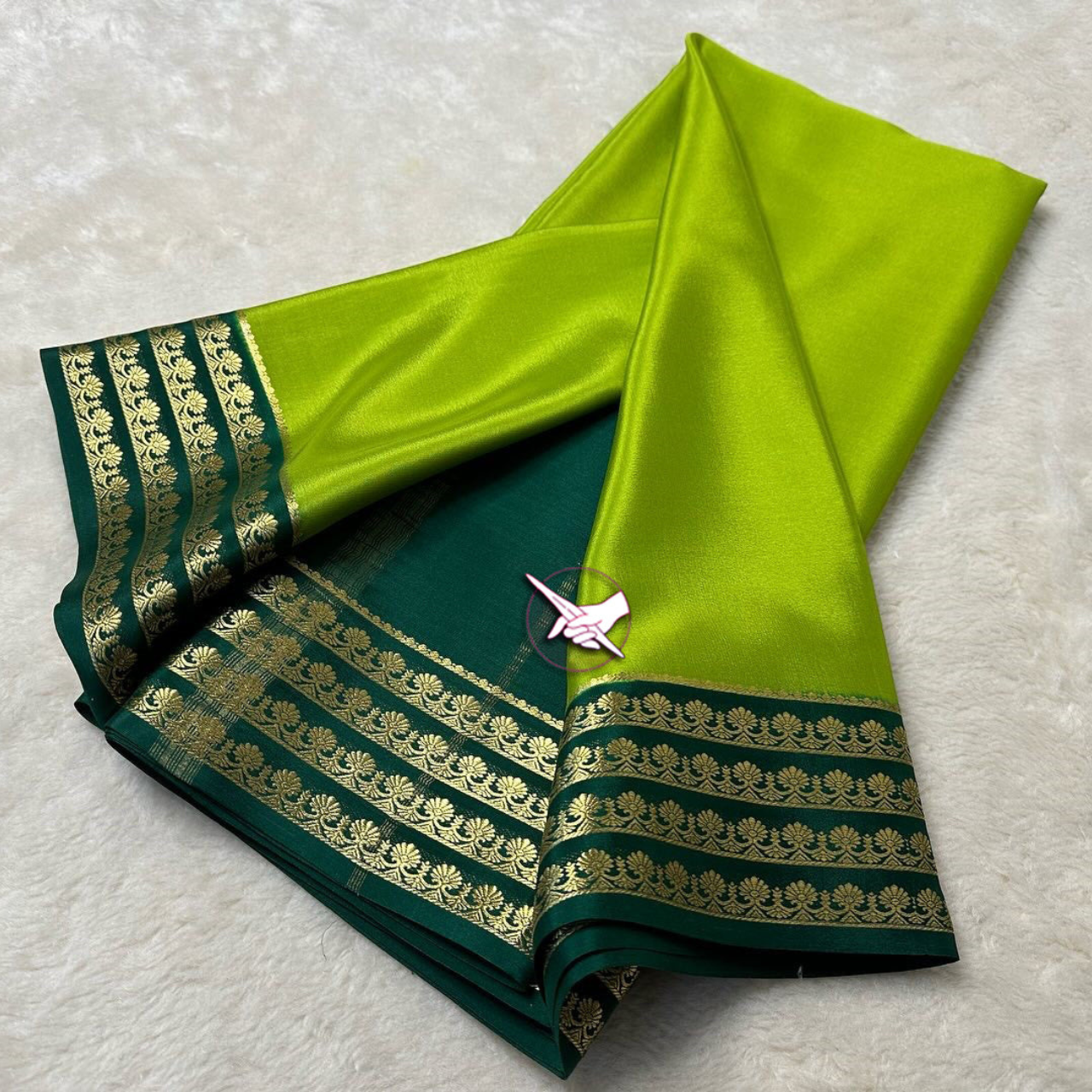 Green Zari Border Plain Mysore Silk by Icultuer