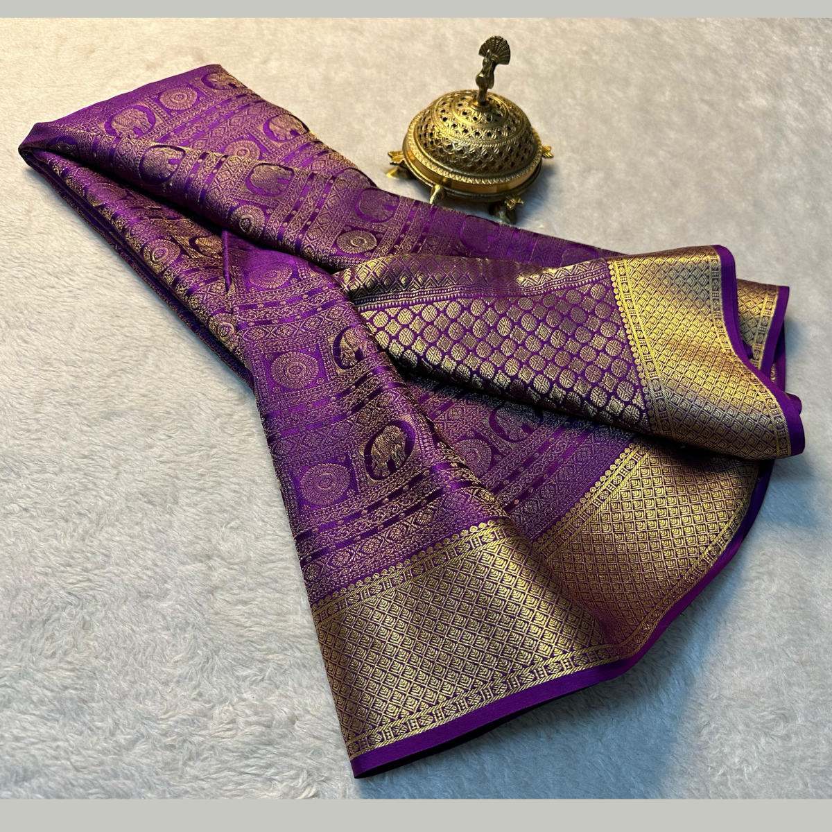 Purple Mysore Silk Brocade by Icultuer in gold border