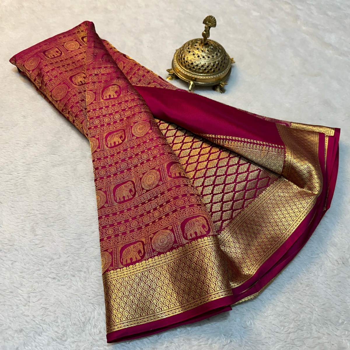 Red Pure Brocade Mysore Silk by Icultuers, Zari Weaving Blouse.