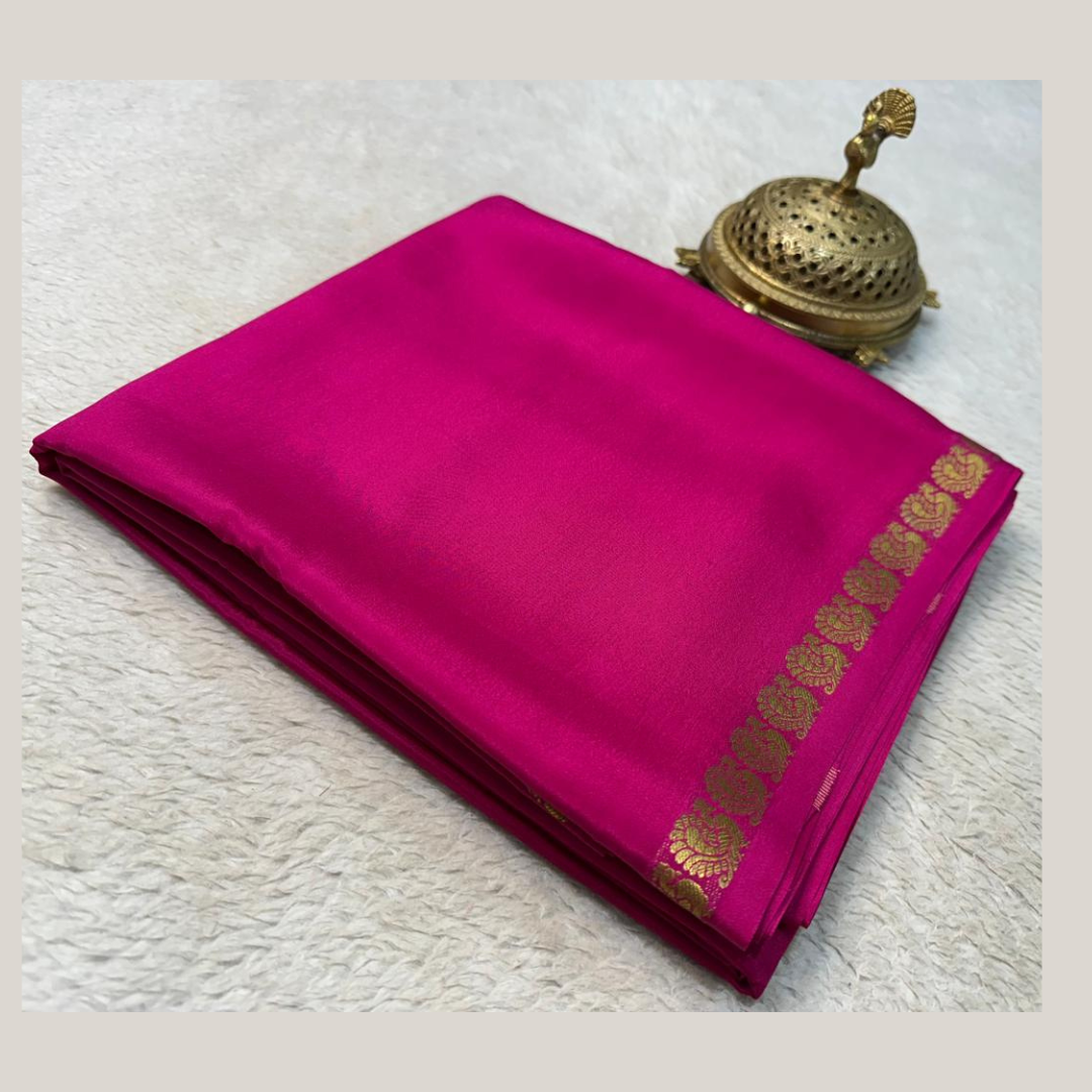 Mysore Silk Pink by Icultuer with Small Rich Pallu Border