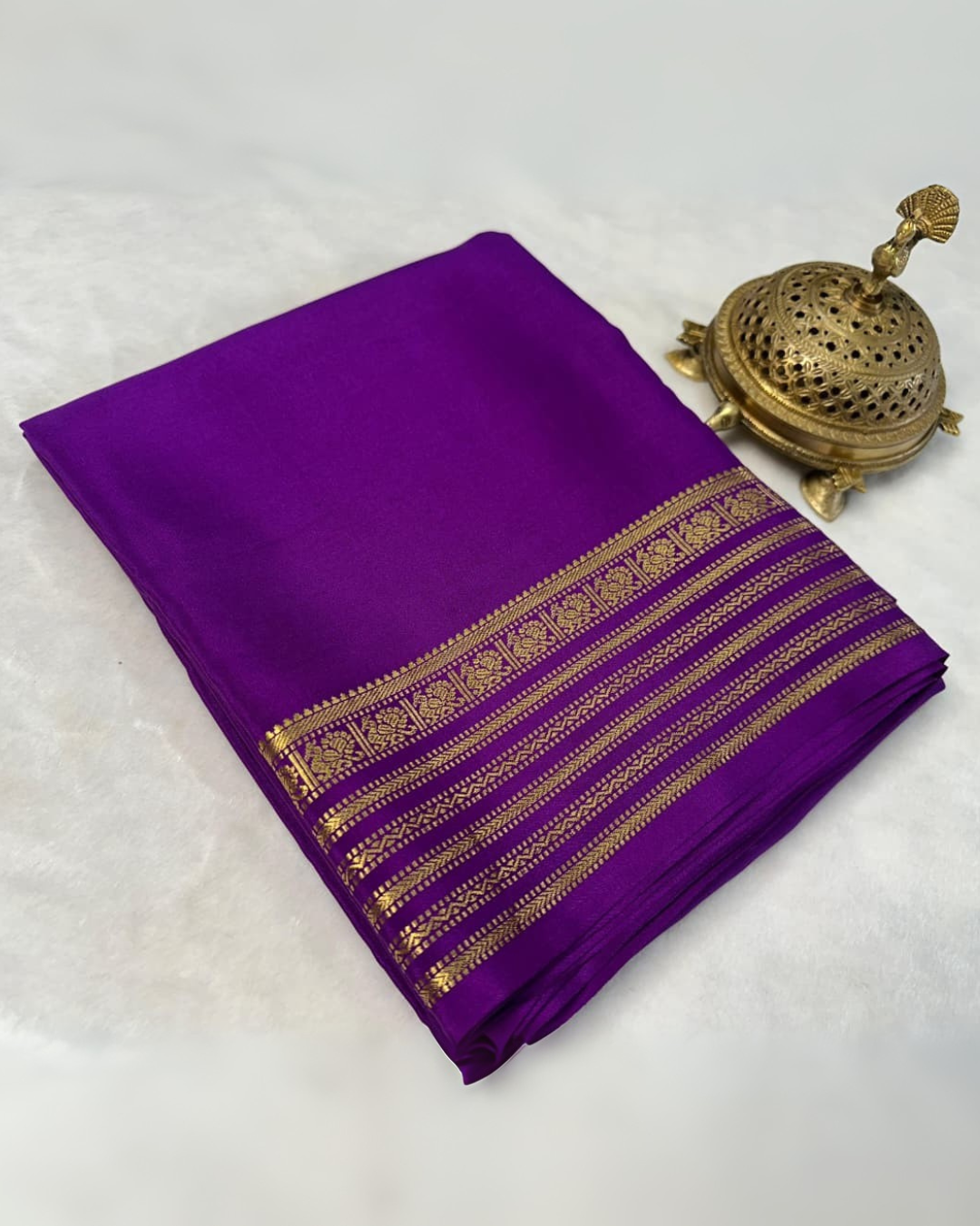 Purple Royal Mysore Silk by Icultuer with Traditional Golden Border