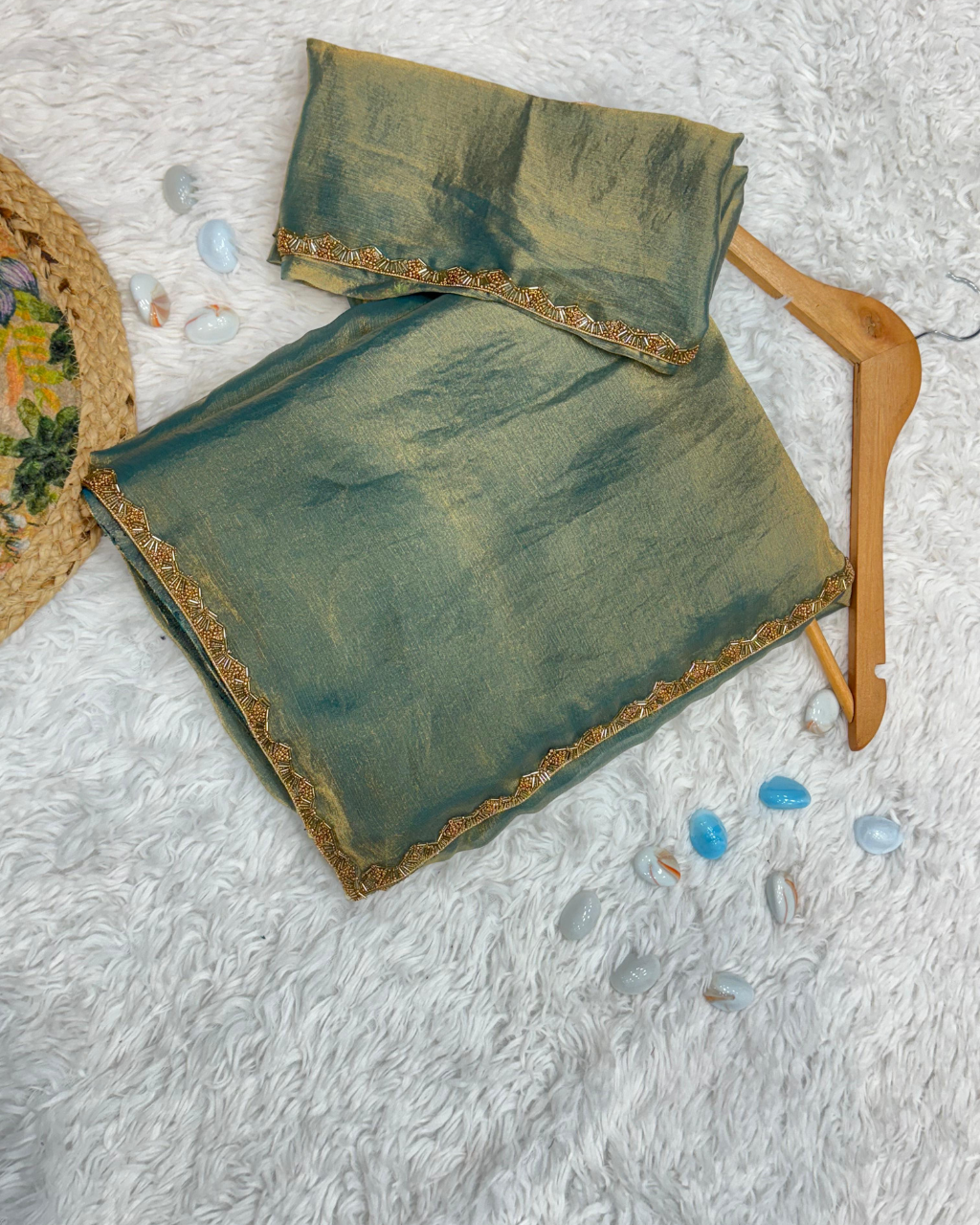 Pure Chiffon by Icultuers With Golden Blouse For Wedding.