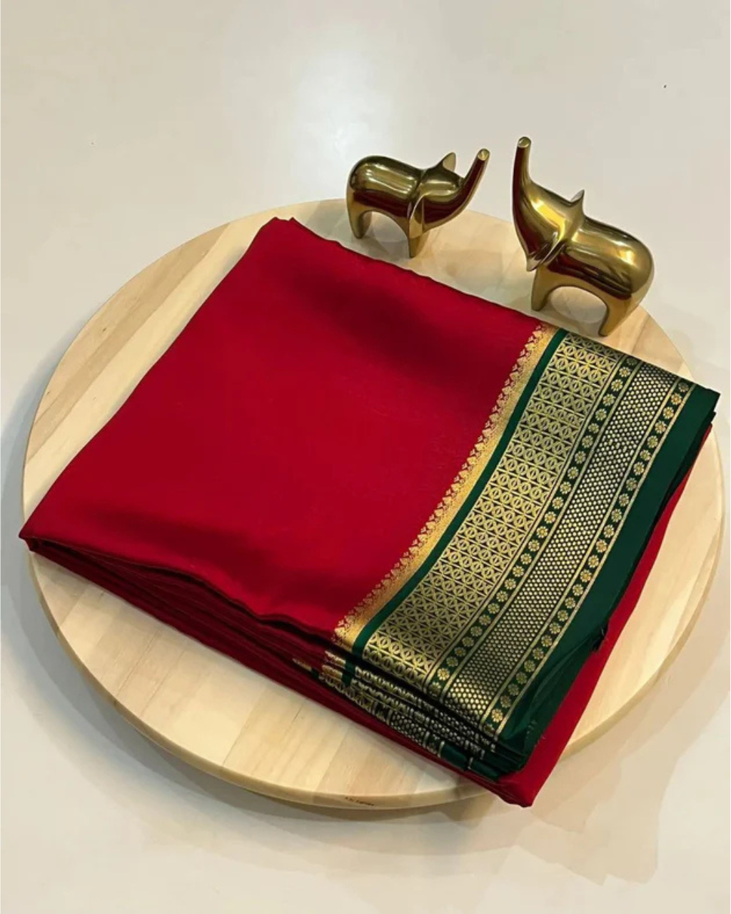 Pure Mysore Red Silk by Icultuer with Green Border