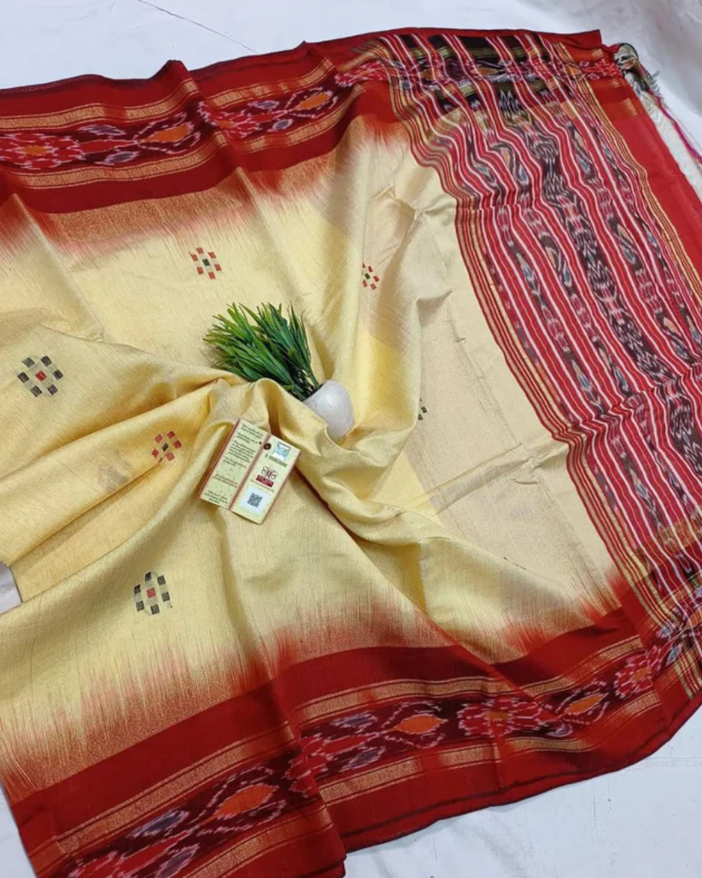 Ikkat Cream Light Printed Dolla Soft Silk by Icultuer