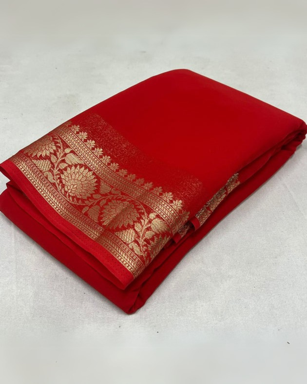 Red Viscose Silk by Icultuer with Beautiful Zari Border