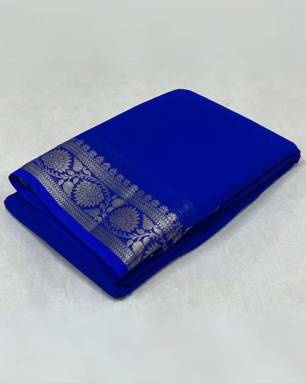 Blue Viscose Soft Silk by Icultuer with Pan Zari Design
