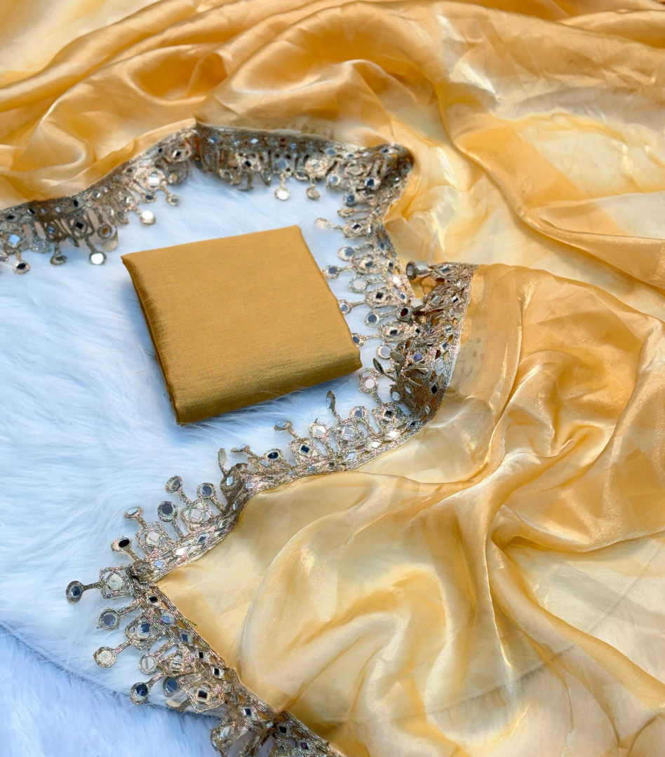 Golden Tissue Mirror Lace by Icultuer with Blouse