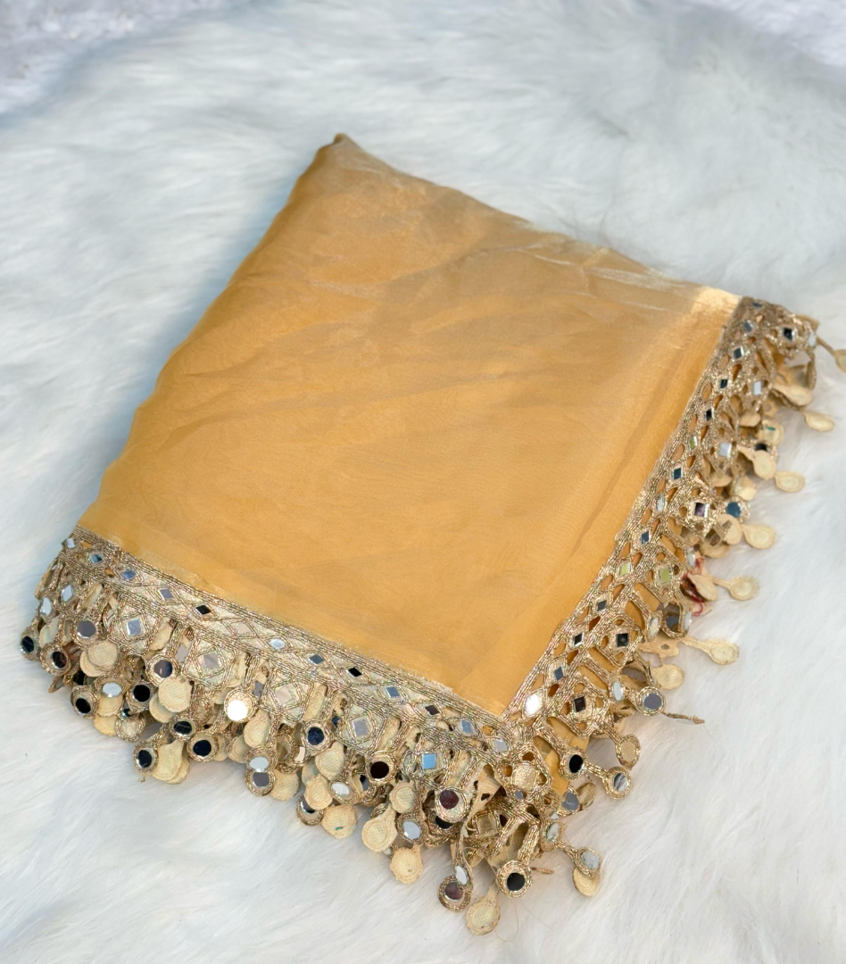 Golden Tissue Mirror Lace by Icultuer with Blouse
