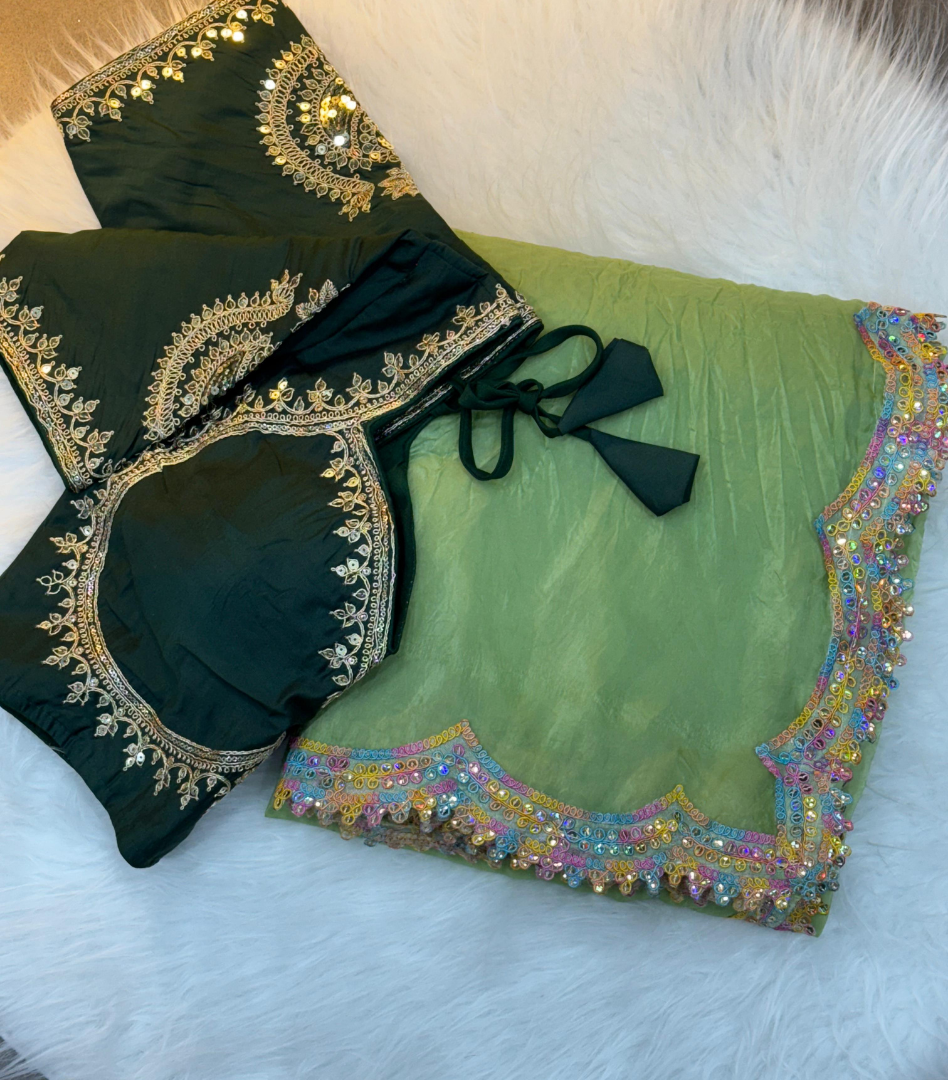 Gold Colour crush tissue Silk by Icultuer with Banglory Silk Blouse