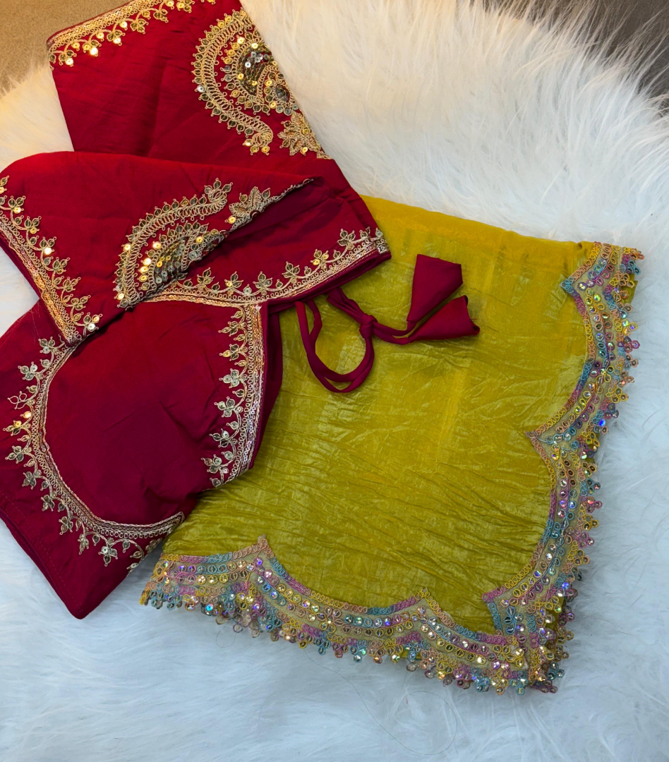 Gold Colour crush tissue Silk by Icultuer with Banglory Silk Blouse