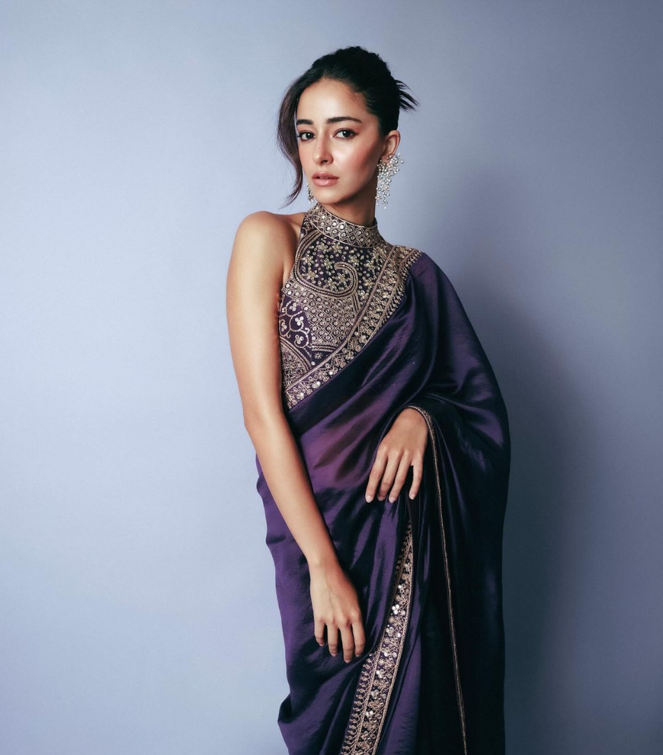 Purple Pure Georgette Fancy Sequin Work by Icultuer With Blouse