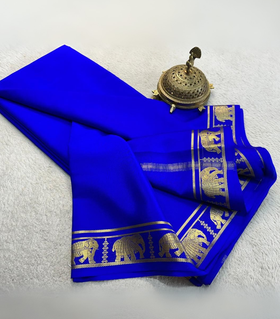 Royal Blue Soft Mysore Silk by Icultuer For Wedding
